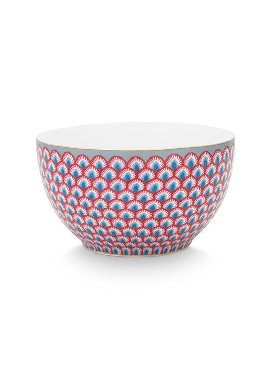BOWL-FLOWER FESTIVAL SCALLOP BOWL-RED/LIGHT BLUE