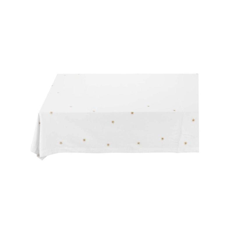 TABLE CLOTH-WHITE WITH EMBROIDERED GOLD STARS-250X160