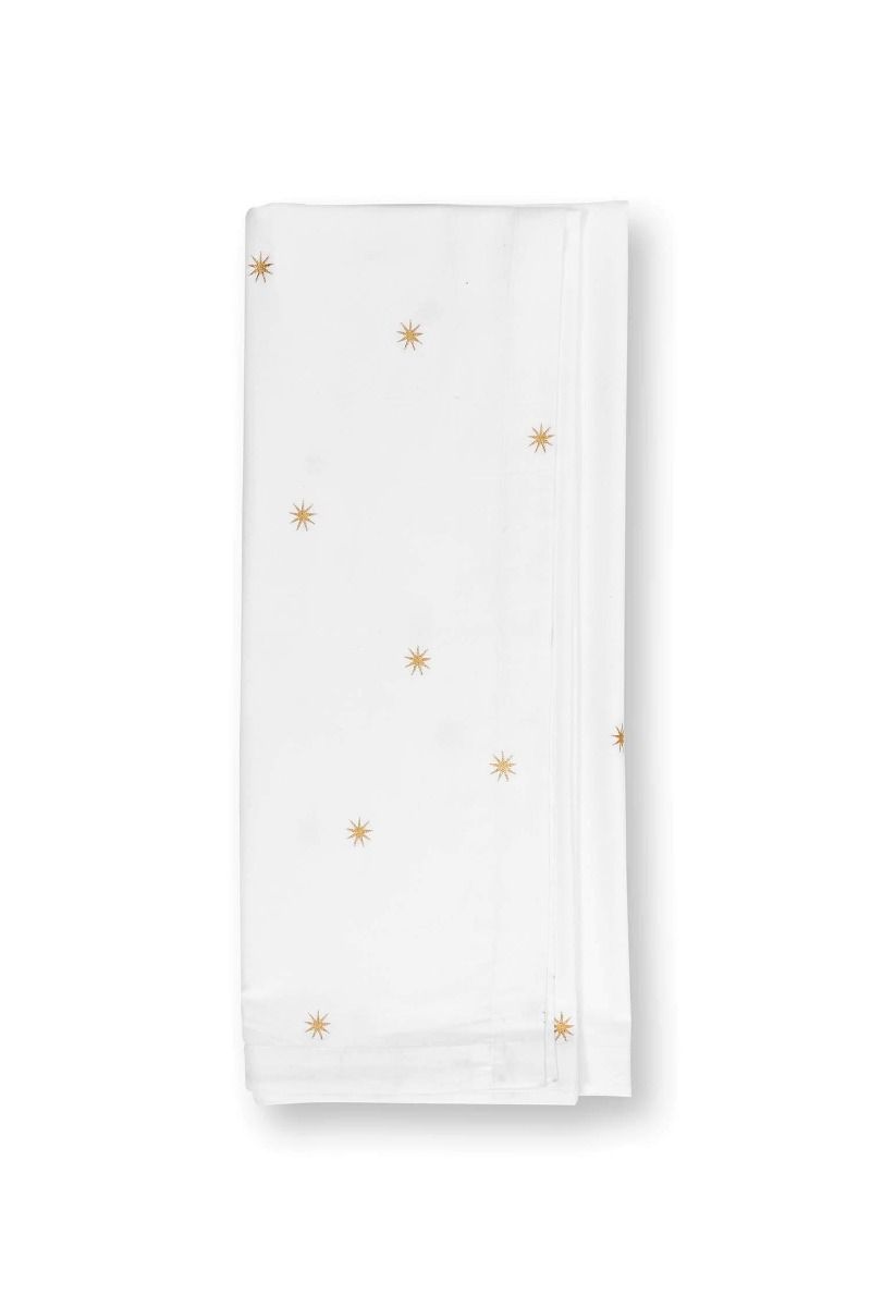 TABLE CLOTH-WHITE WITH EMBROIDERED GOLD STARS-250X160