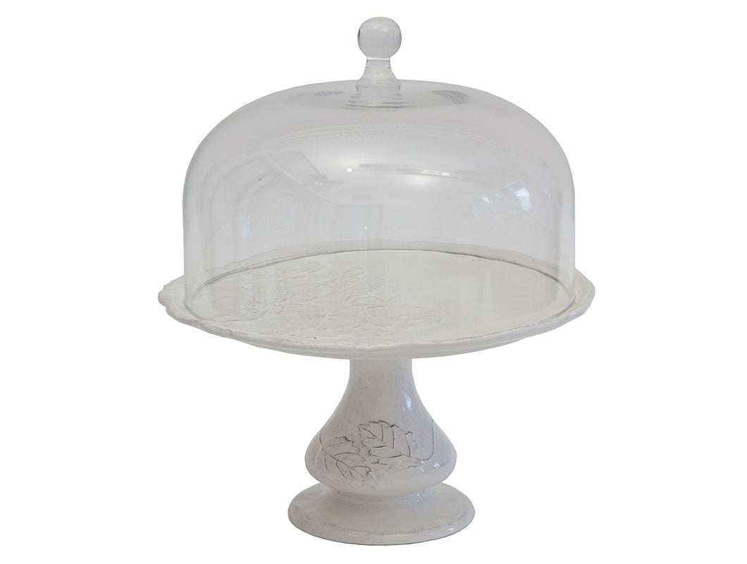 CAKE STAND-ROMANTICA WITH GLASS COVER-WHITE