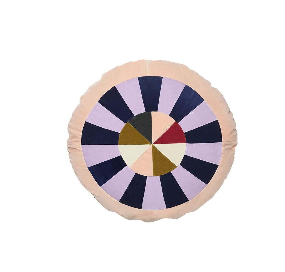 CUSHION-FLORA ROUND VELVET CUSHION-DARK BLUE