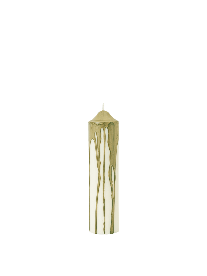 CANDLE-DRYP PILLAR CANDLE H20-OLIVE GREEN
