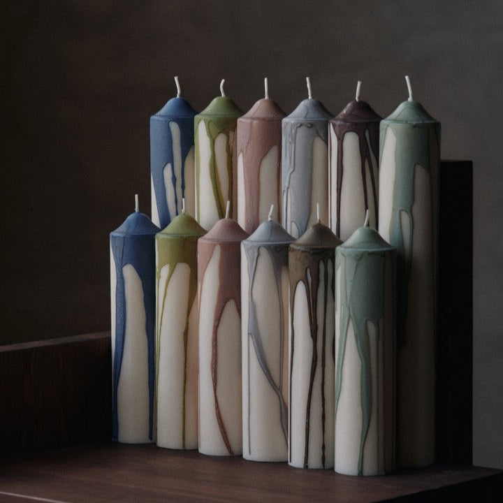 CANDLE-DRYP PILLAR CANDLE H30-OLIVE GREEN