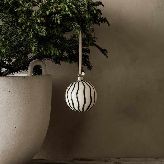 ORNAMENT-CHRISTMAS GLASS ORNAMENT LINES-GREEN-SET OF 4