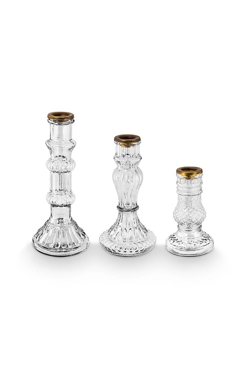 CANDLE HOLDERS- SET OF 3-CLEAR GLASS
