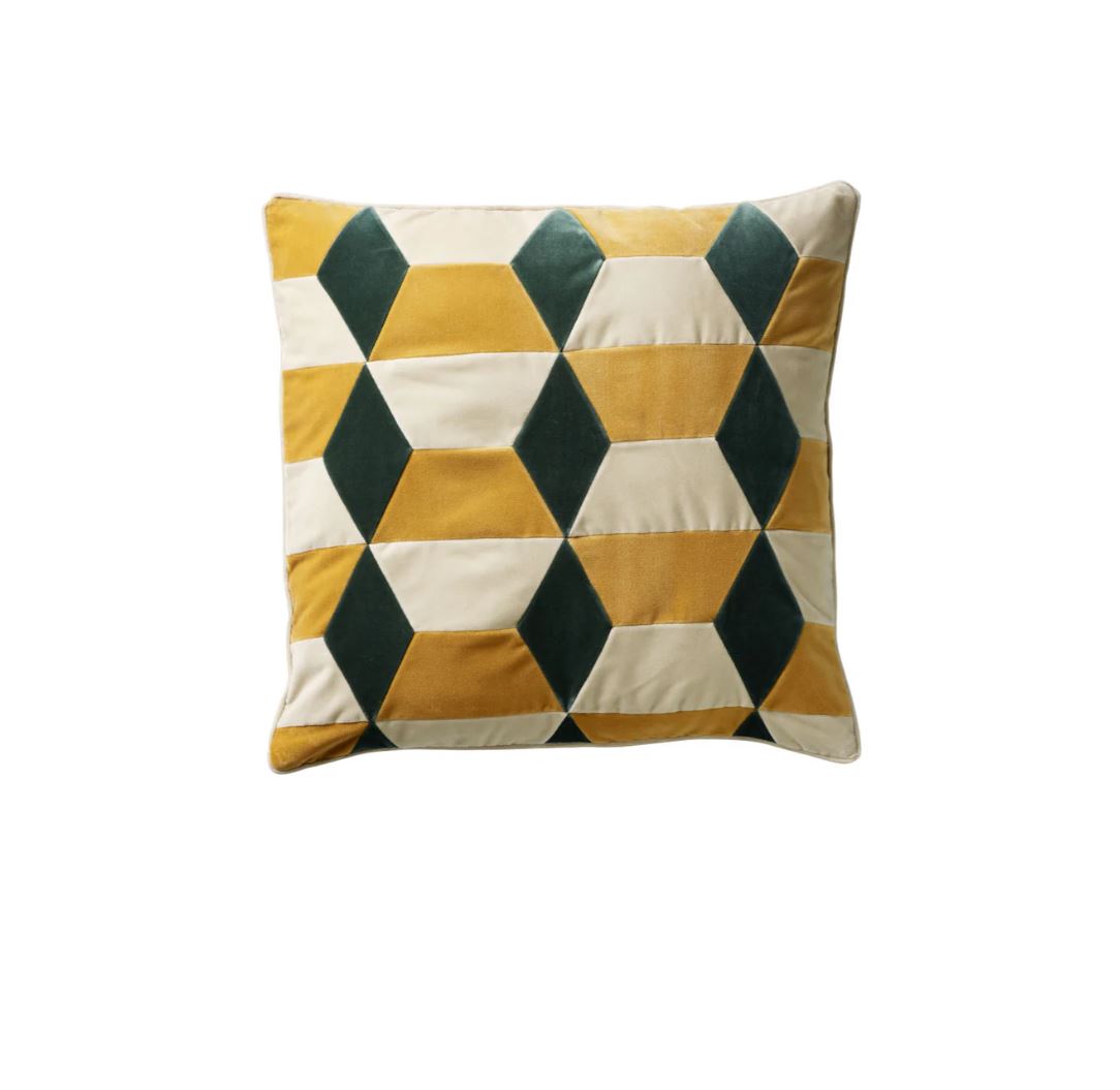 CUSHION-SUSAN-55X55-VELVET-BARLEY/D.WHITE/PEACOCK