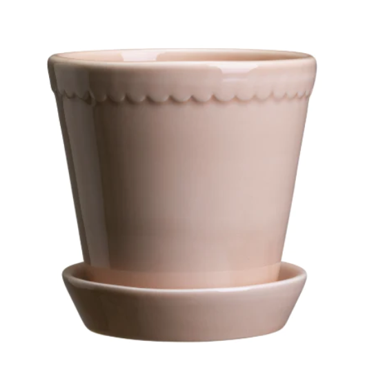 PLANT POT-HELENA GLAZED QUARTZ ROSE POT & SAUCER-DIAM.18 CM