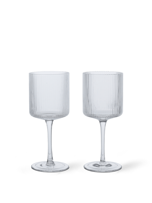 GLASSES-RIPPLE WHITE WINE GLASSES-CLEAR-SET OF 2