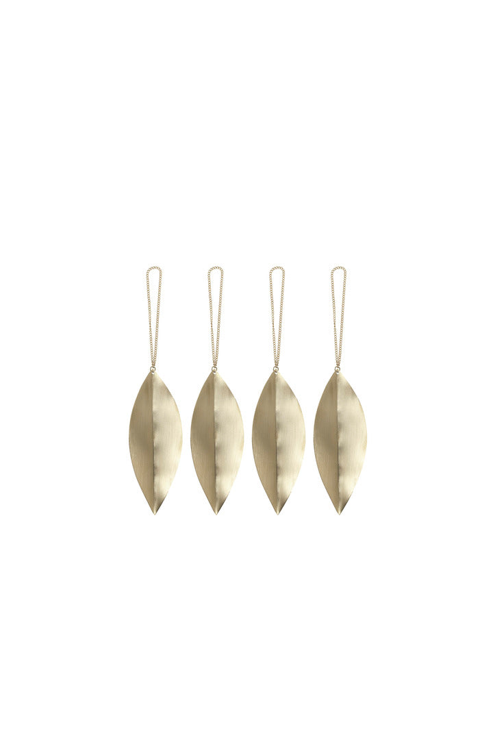 CHRISTMAS ORNAMENTS-LEAF BRASS SET OF 4
