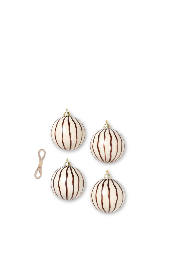 ORNAMENT-CHRISTMAS GLASS ORNAMENT LINES-RED BROWN-SET OF 4