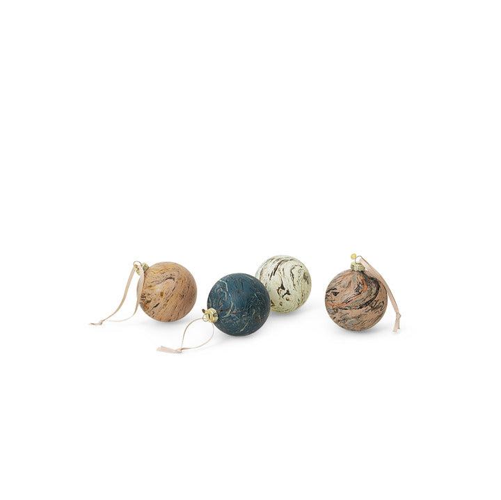 CHRISTMAS BAUBLES-GLASS MARBLE EFFECT BAUBLES-MEDIUM-SET OF 4-MIXED