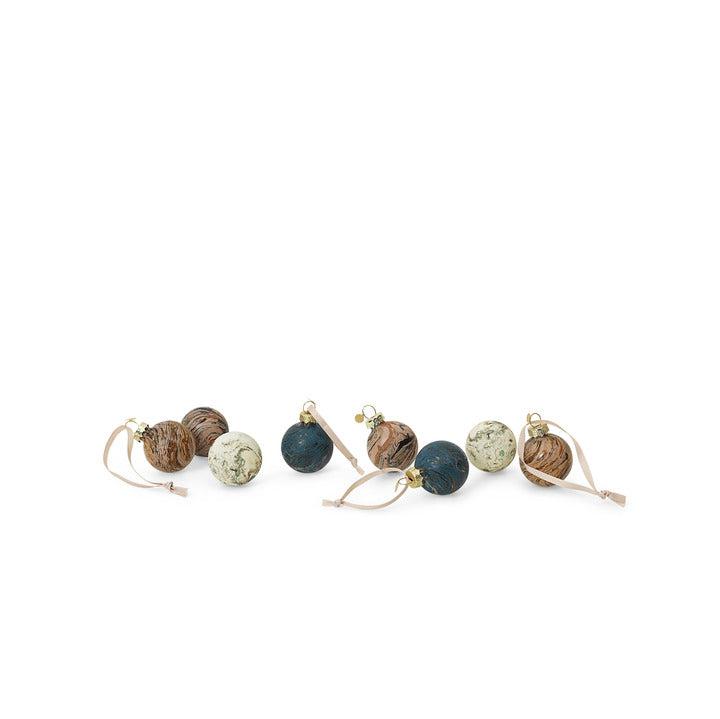 CHRISTMAS BAUBLES-GLASS MARBLE EFFECT BAUBLES-SMALL-SET OF 8-MIXED