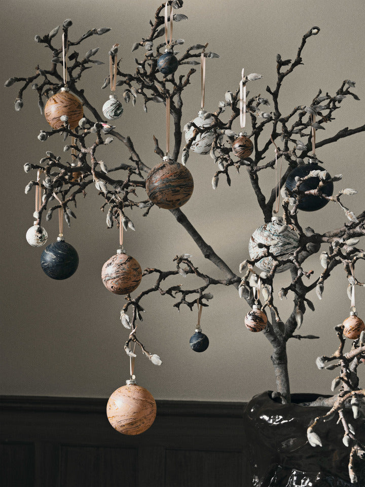 CHRISTMAS BAUBLES-MARBLE LARGE-SET OF 4-MIXED