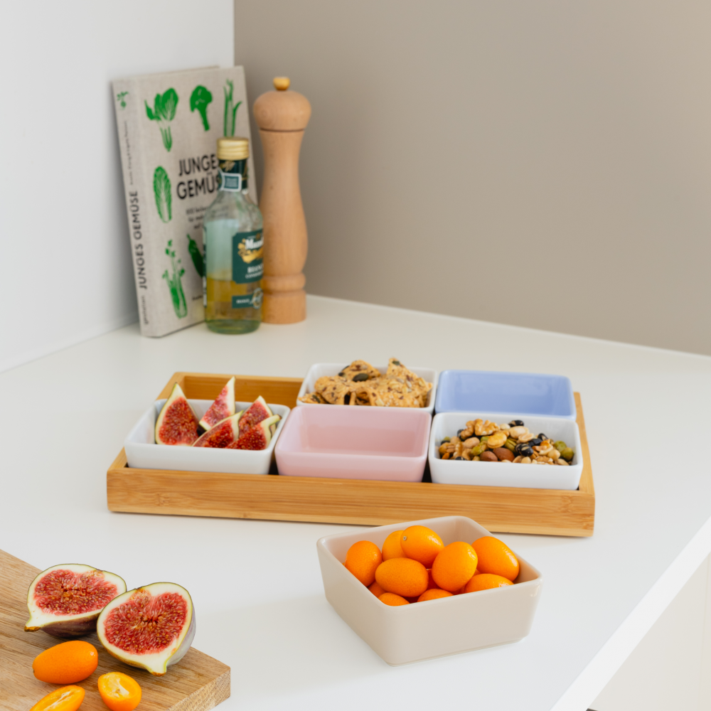 BOWL-SET OF BOWLS WITH WOODEN TRAY N.2-SET OF 7 PCS