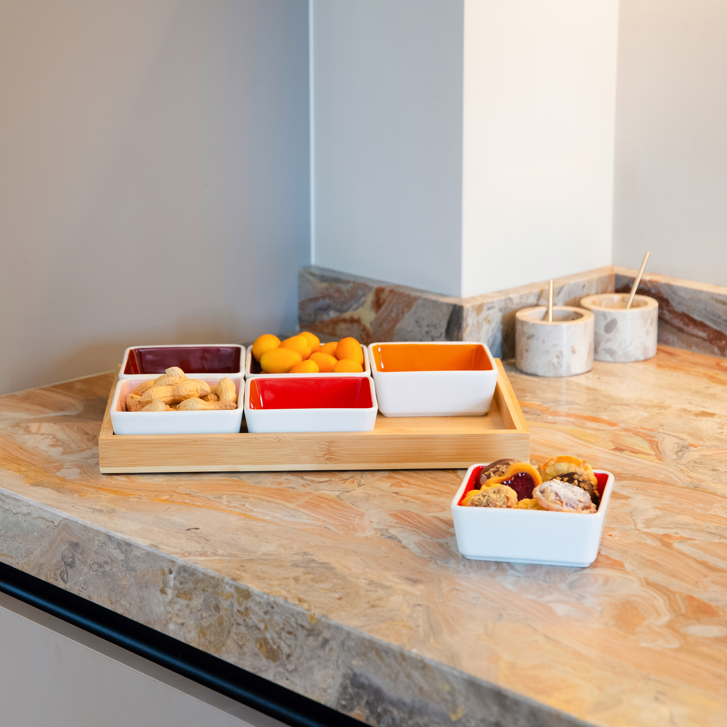 TRAY-WOODEN TRAY WITH BOWLS NO.3-SET OF 7 PCS