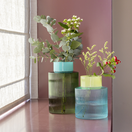 VASE-GROOVE-BLUE GLASS-S