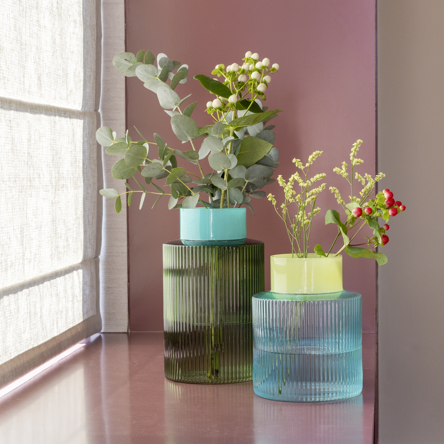 VASE-GROOVE-BLUE GLASS-S