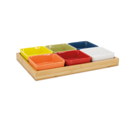 TRAY-WOODEN TRAY WITH BOWLS NO.1-SET OF 7 PCS