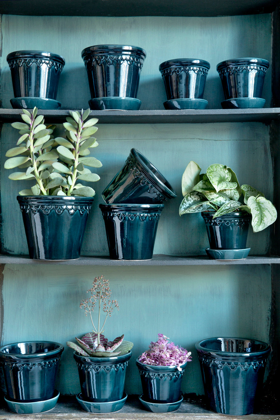 PLANT POT-COPENHAGEN GLAZED POT & SAUCER-PETROLEUM-DIAM.25 CM