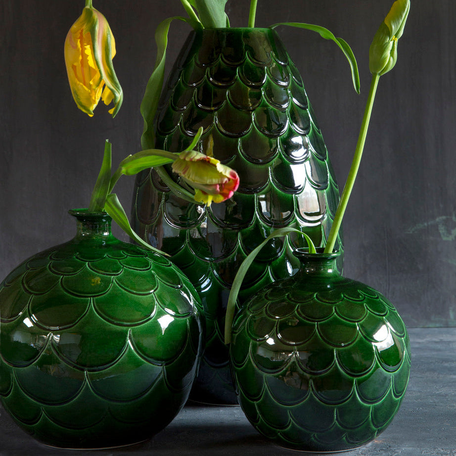 VASE-MISTY ROUND GLAZED-EMERALD GREEN-DIAM.30CM