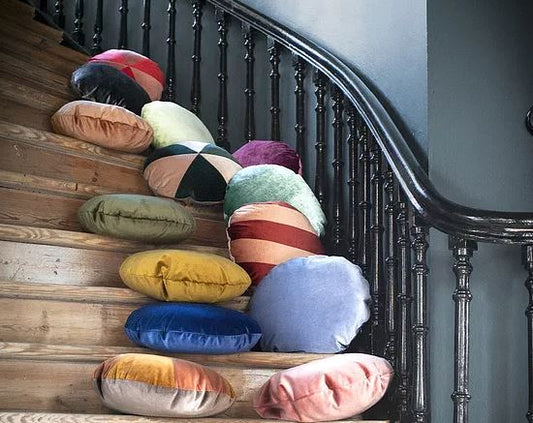 STRIPE BOLSTER DIAM. 14X40 CUSHION VELVET STEEL GREY/CHOCOLATE