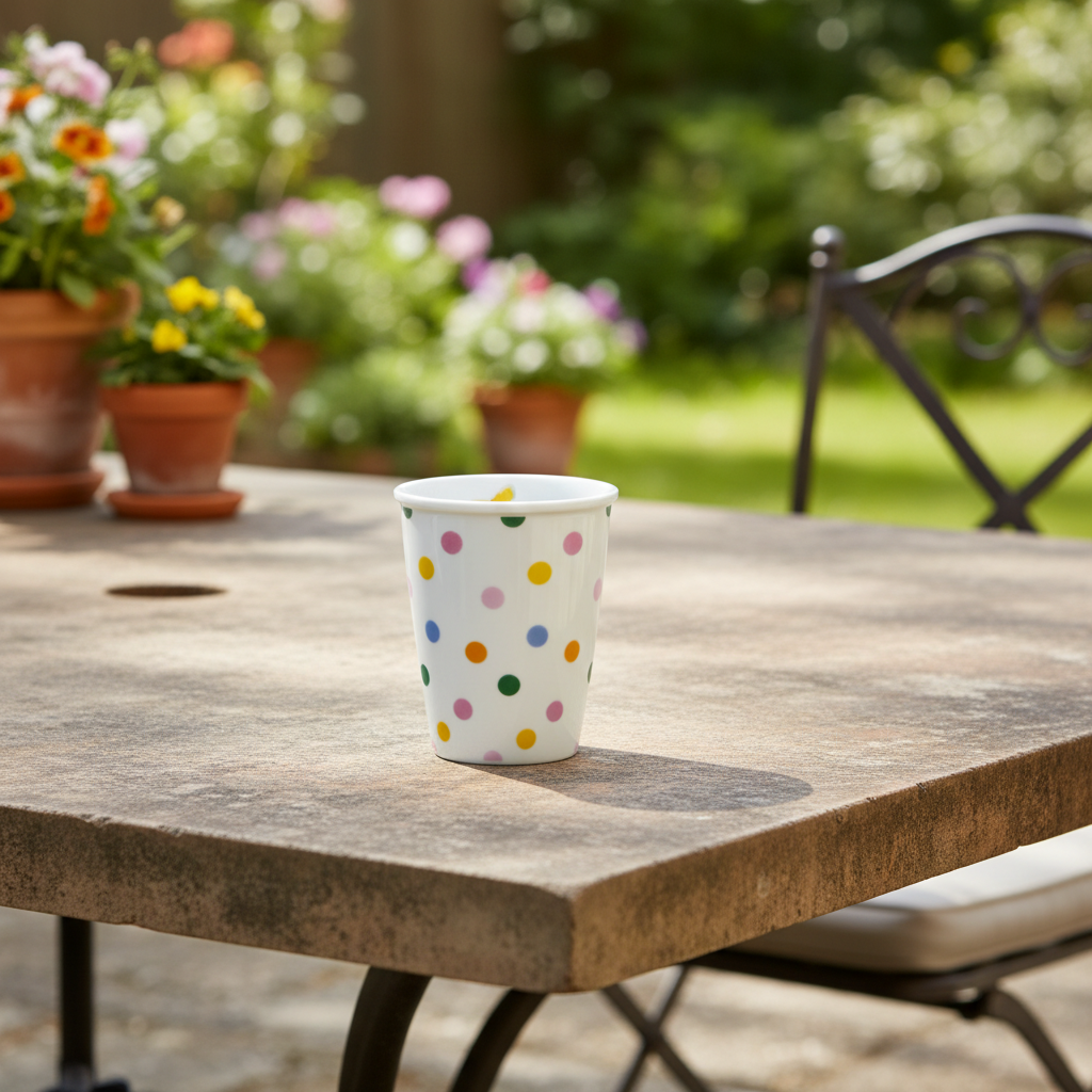 PORCELAIN CUP WITH LET'S SUMMER DOTS PRINT-BUTTERFLY DETAIL, KITCHENWARE, RICE, - Fabrica