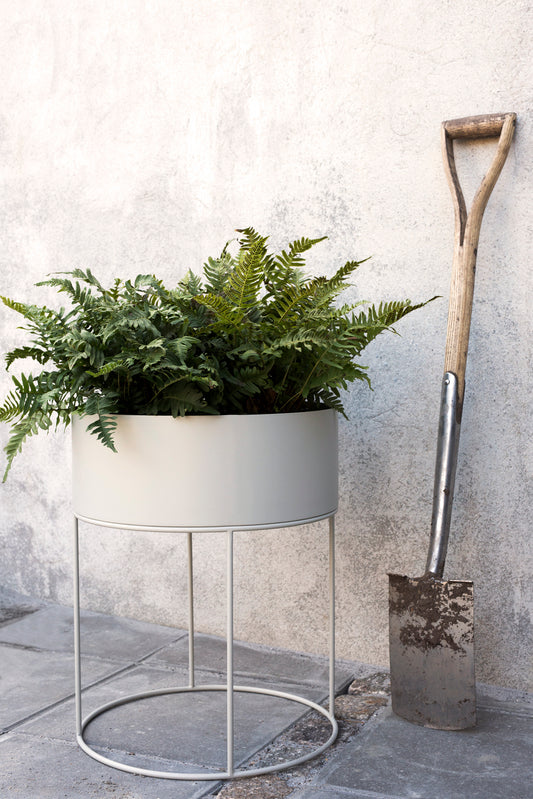 PLANT BOX-ROUND-LIGHT GREY
