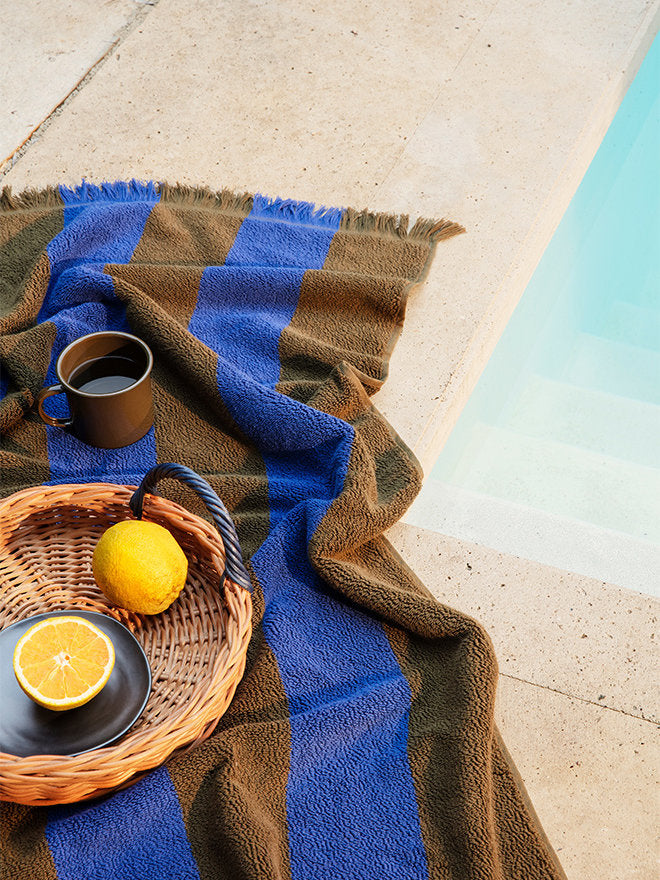ALEE BATH TOWEL-OLIVE/BRIGHT BLUE