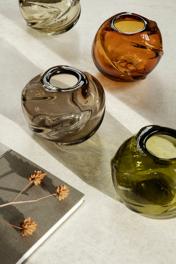 WATER SWIRL VASE-ROUND-AMBER