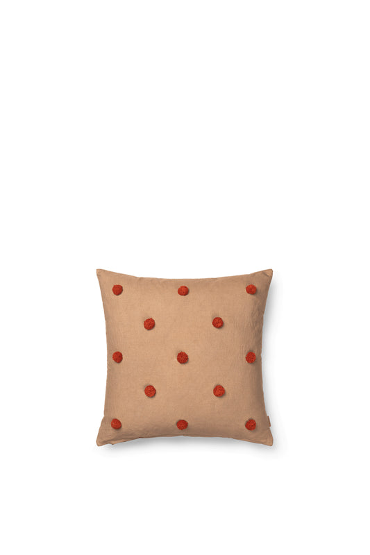 CUSHION-DOT TUFTED-CAMEL/RED