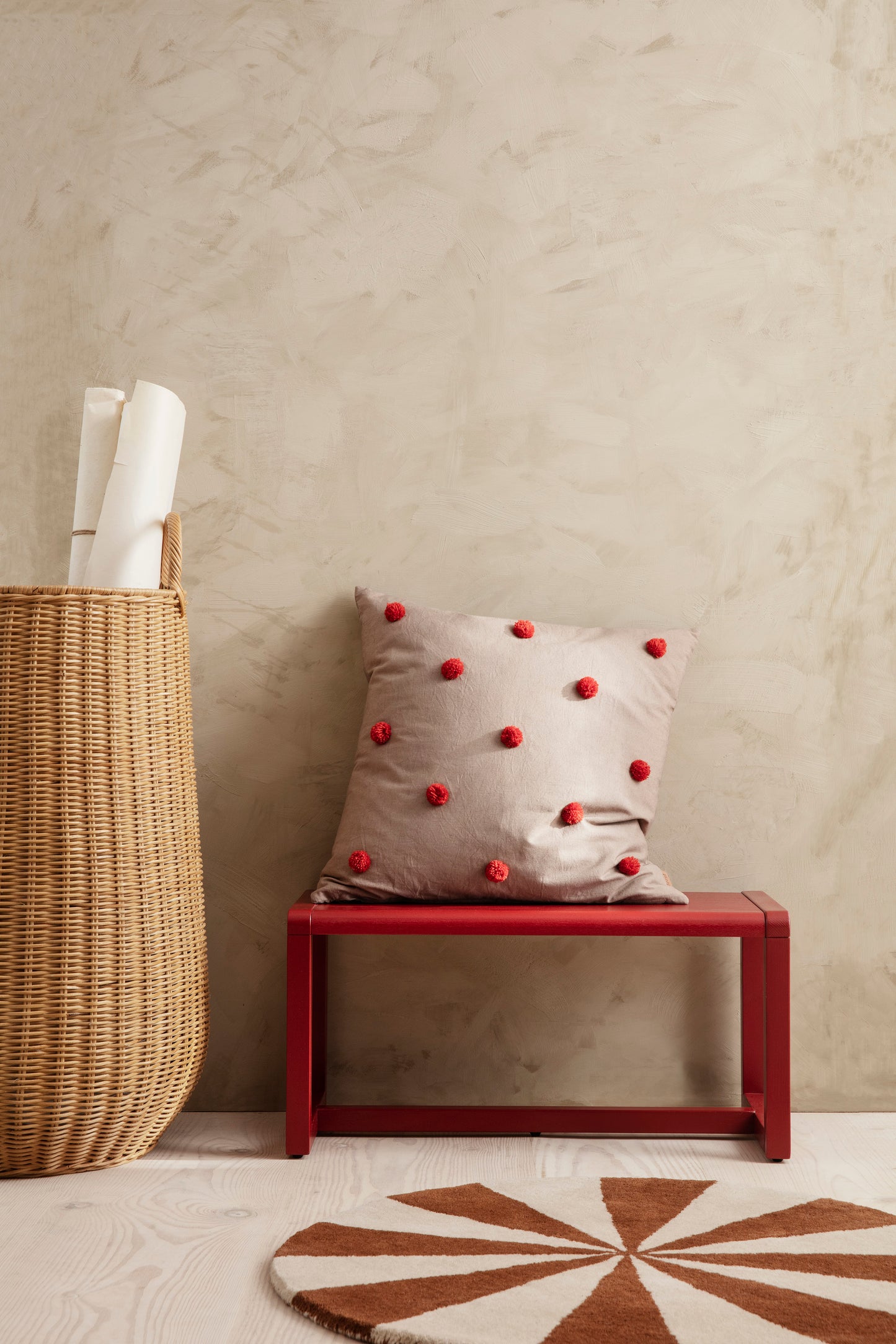 CUSHION-DOT TUFTED-CAMEL/RED