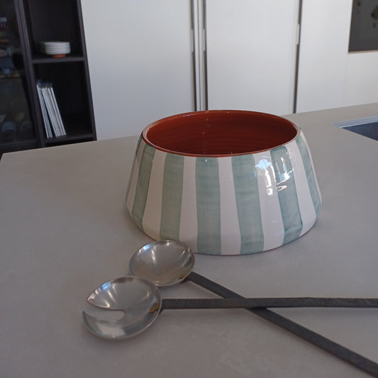 BOWL-BOLD STRIPE LARGE TAPERED BOWL-SAGE
