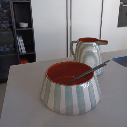 BOWL-BOLD STRIPE LARGE TAPERED BOWL-SAGE