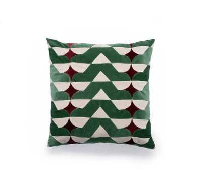 CUSHION-BRIE-55X55-VELVET-D.RED/D.WHITE/BASIL