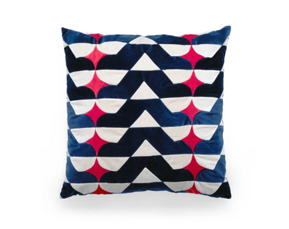 CUSHION-BRIE-55X55-VELVET-TOMATO/D.WHITE/D.BLUE