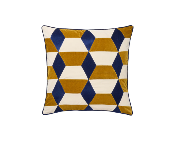 CUSHION-SUSAN-55X55-VELVET-CARAMEL/D.WHITE/D.BLUE