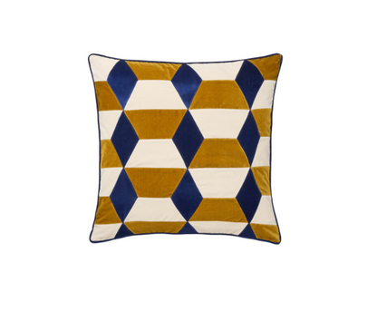 CUSHION-SUSAN-55X55-VELVET-CARAMEL/D.WHITE/D.BLUE