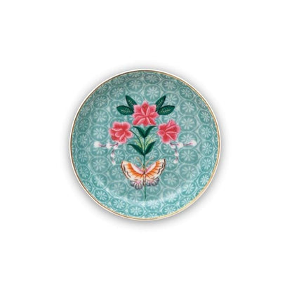 PLATE-TEA TIP BLUSHING BIRDS-BLUE