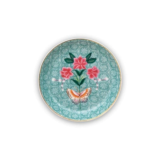 PLATE-TEA TIP BLUSHING BIRDS-BLUE