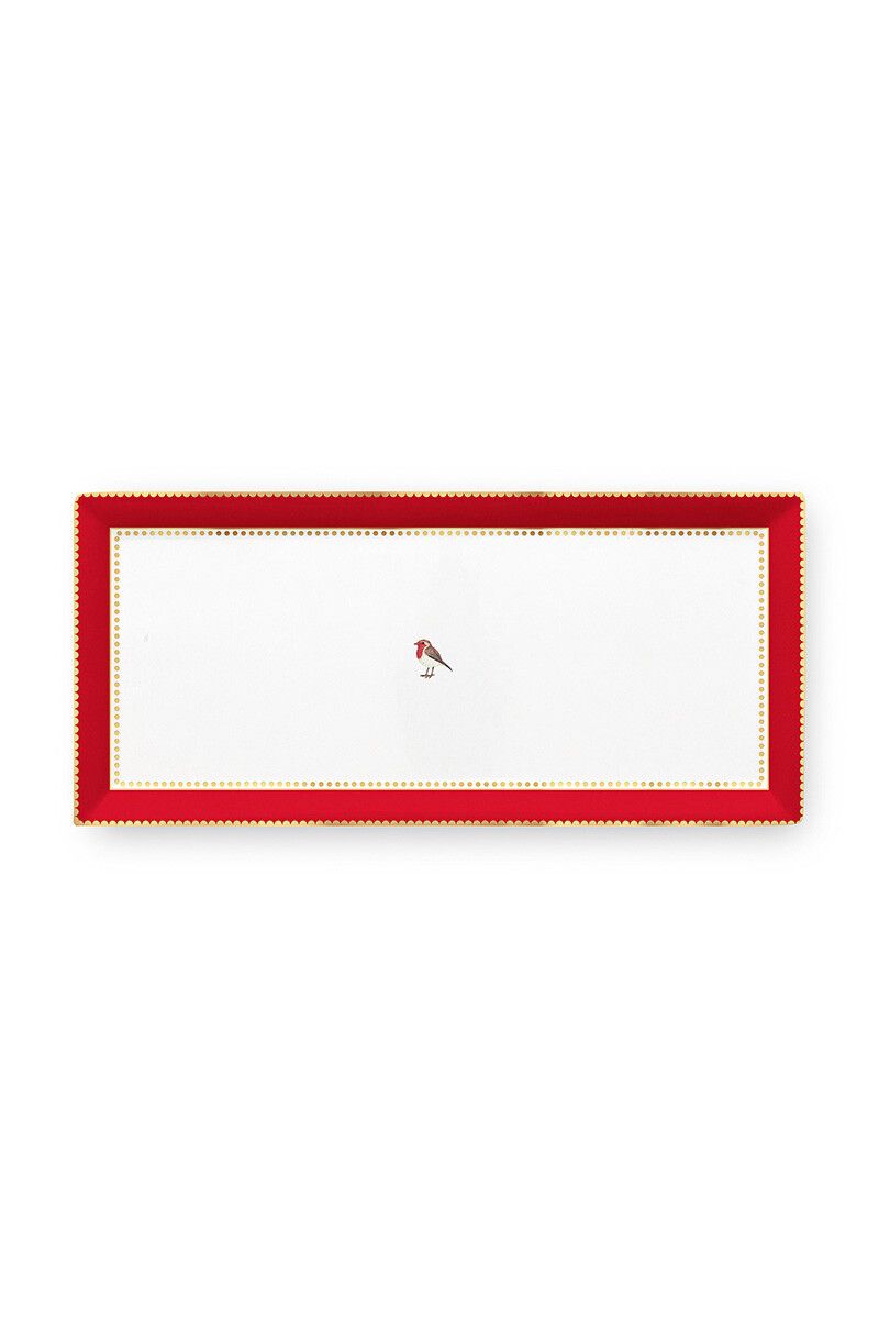 CAKE TRAY-RECTANGULAR-LOVE BIRDS-RED