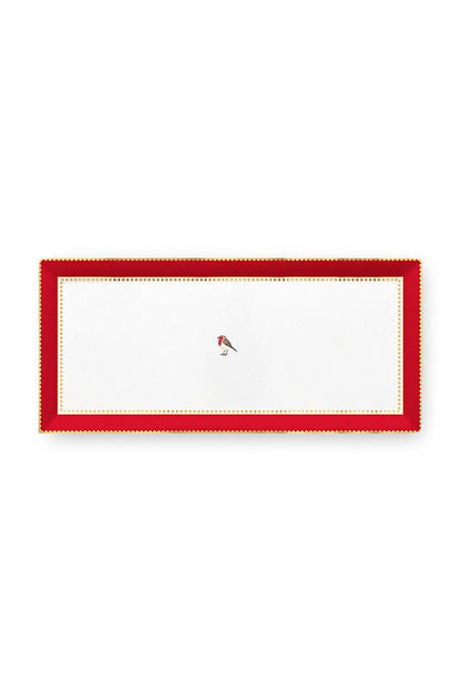CAKE TRAY-RECTANGULAR-LOVE BIRDS-RED