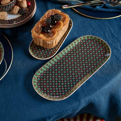CAKE TRAY-OVAL-CLOVER GREEN-33x15 cm