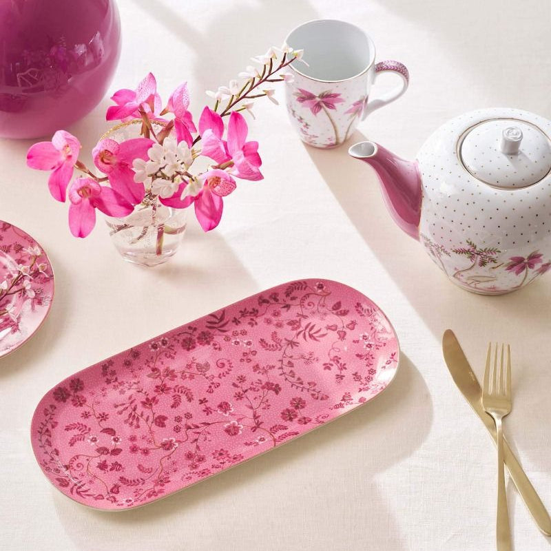 CAKE TRAY-RECTANGULAR JOLIE FLOWERS-PINK-34X16 CM