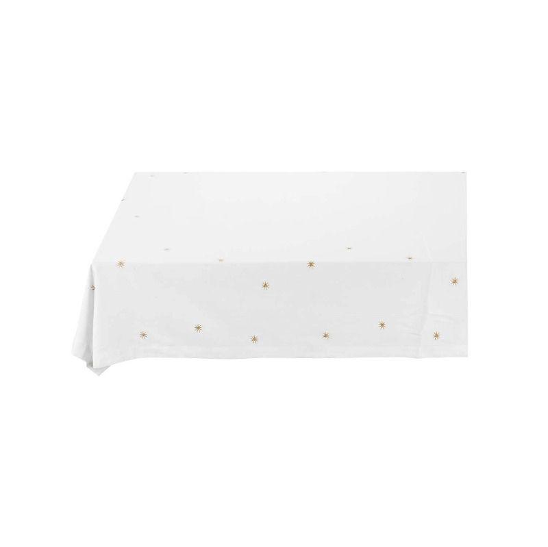 TABLE CLOTH-WHITE WITH EMBROIDERED STARS-300X180