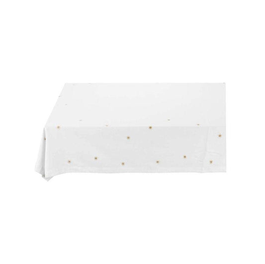 TABLE CLOTH-WHITE WITH EMBROIDERED STARS-300X180