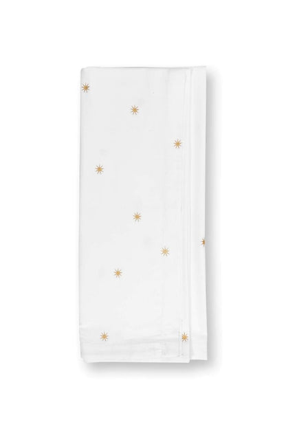 TABLE CLOTH-WHITE WITH EMBROIDERED STARS-300X180