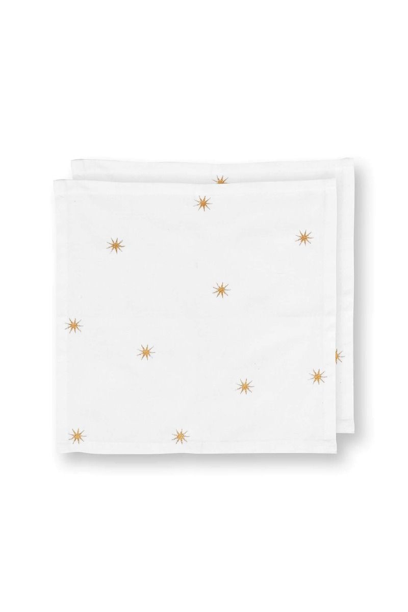 TOWELS-DINNER-SET OF 2 WITH EMBROIDERED GOLD STARS