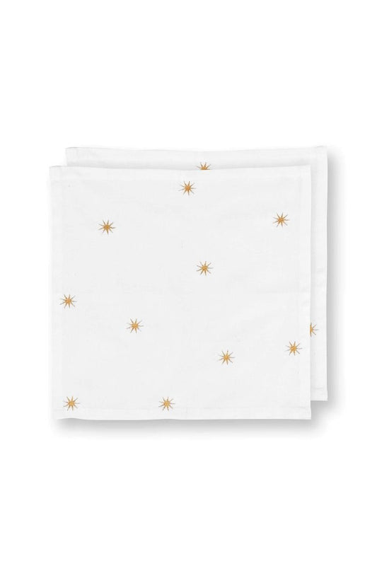 TOWELS-DINNER-SET OF 2 WITH EMBROIDERED GOLD STARS