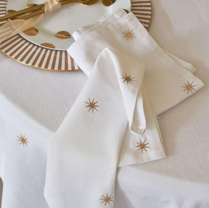 TOWELS-DINNER-SET OF 2 WITH EMBROIDERED GOLD STARS
