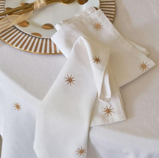 TOWELS-DINNER-SET OF 2 WITH EMBROIDERED GOLD STARS